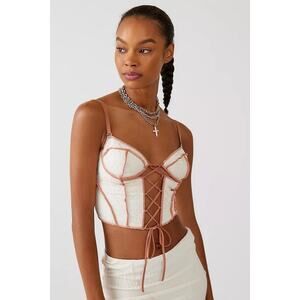 Urban Outfitters Out from Under Kiera Lace Up Corset Top Ivory Brown Womens M